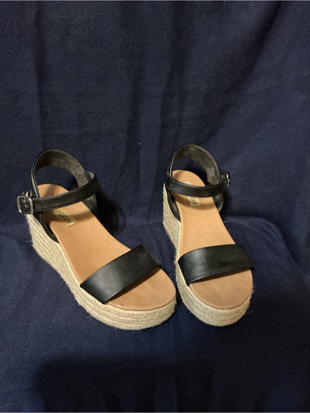 Steve Madden Black Espadrille Wedge Sandals